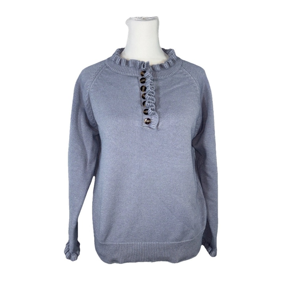 "BTFBM" Women's Ruffled Sweater-Blue-Small